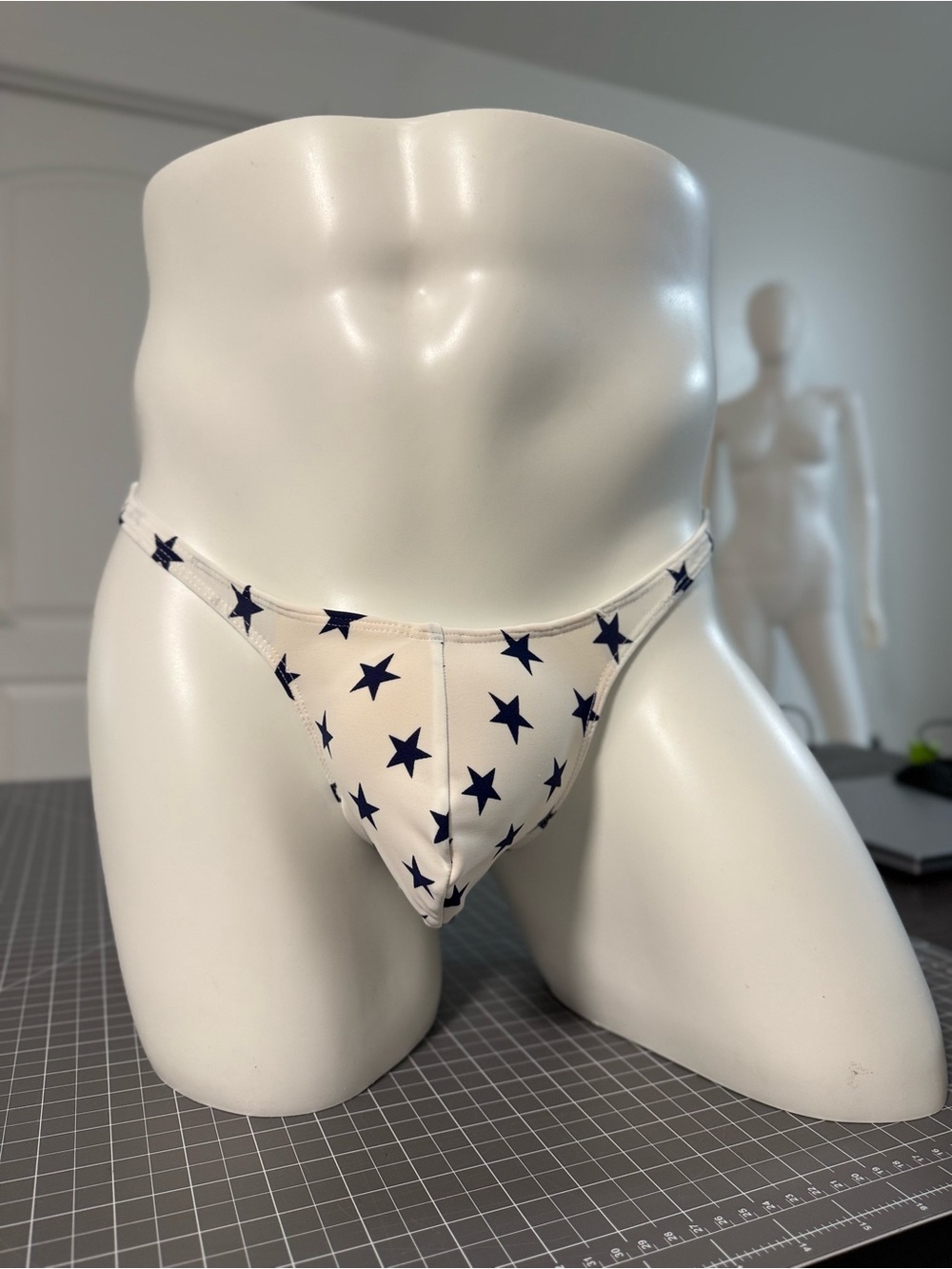White Star Print Thong Bikini Bottom